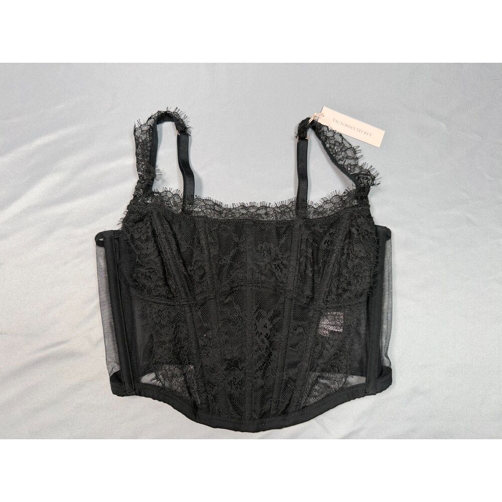 NWT Victoria's Secret Dream Angels Black Lace Corset Top Mesh Bustier Size S